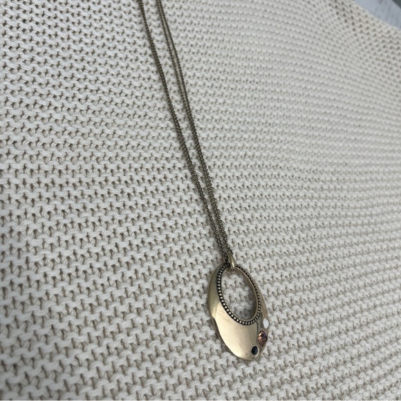 Lia Sophia Gold-tone Dual chain Design Necklace‎ Open Oval Pendant 31" - Picture 2 of 16